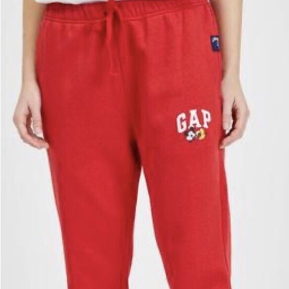 GAP x Disney Men’s Mickey Mouse Graphic Soft Fleece Interior Red Jogger Pants - Picture 1 of 2